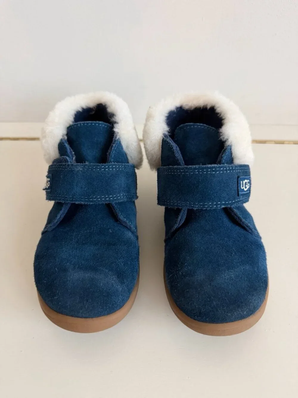 UGG Nolen Deep Navy Suede Shearling Ankle Boots Kids Size 12